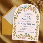Floral Wreath Bat Mitzvah Hand-drawn Custom Arch Invitation<br><div class="desc">Perfect card to announce a bar mitzvah, bat mitzvah or other Jewish celebration! Hand made art for you! FULLY CUSTOMIZABLE! Click on “Personalise” above to edit the text. Click "edit using design tool" to adjust the fonts, colours and placements. Also you can easily change the card style to have square...</div>