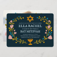 Floral Wreath Bat Mitzvah Hand-drawn Custom 