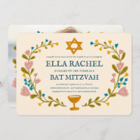 Floral Wreath Bat Mitzvah Hand-drawn Custom 