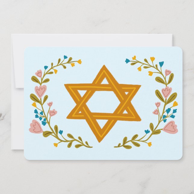 Floral Wreath Bat Mitzvah Hand-drawn Custom  Invitation (Back)