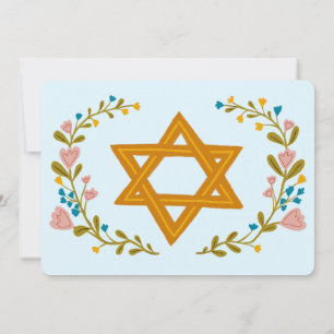 Floral Wreath Bat Mitzvah Hand-drawn Custom  Invitation