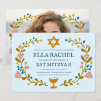 Floral Wreath Bat Mitzvah Hand-drawn Custom