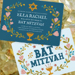 Floral Wreath Bat Mitzvah Hand-drawn Custom  Invitation<br><div class="desc">Perfect card to announce a bar mitzvah, bat mitzvah or other Jewish celebration! Hand made art for you! FULLY CUSTOMIZABLE! Click on “Personalise” above to edit the text. Click "edit using design tool" to adjust the fonts, colours and placements. Also you can easily change the card style to have square...</div>