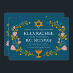 Floral Wreath Bat Mitzvah Hand-drawn Custom  Invitation<br><div class="desc">Perfect card to announce a bar mitzvah, bat mitzvah or other Jewish celebration! Hand made art for you! FULLY CUSTOMIZABLE! Click on “Personalise” above to edit the text. Click "edit using design tool" to adjust the fonts, colours and placements. Also you can easily change the card style to have square...</div>
