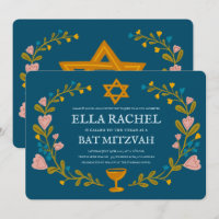 Floral Wreath Bat Mitzvah Hand-drawn Custom 