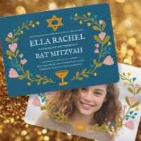 Floral Wreath Bat Mitzvah Hand-drawn Custom Photo