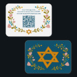 Floral Wreath Bat Mitzvah Hand-drawn Custom QRcode Enclosure Card<br><div class="desc">Perfect enclosure card for a bar mitzvah, bat mitzvah or other Jewish celebration! Hand made art for you! FULLY CUSTOMIZABLE! Click on “Personalise” above to edit the text and add your link to the QR code. Click "edit using design tool" to adjust the fonts, colours and placements. Also you can...</div>