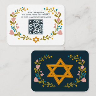 Floral Wreath Bat Mitzvah Hand-drawn Custom QRcode Enclosure Card