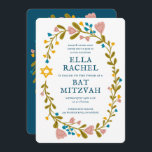 Floral Wreath Bat Mitzvah Hand-drawn Custom QRcode Invitation<br><div class="desc">Perfect card to announce a bar mitzvah, bat mitzvah or other Jewish celebration! Hand made art for you! FULLY CUSTOMIZABLE! Click on “Personalise” above to edit the text and add your link to the QR code on the back. Click "edit using design tool" to adjust the fonts, colours and placements....</div>
