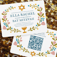 Floral Wreath Bat Mitzvah Hand-drawn Custom QRcode