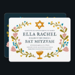 Floral Wreath Bat Mitzvah Hand-drawn Custom QRcode Invitation<br><div class="desc">Perfect card to announce a bar mitzvah, bat mitzvah or other Jewish celebration! Hand made art for you! FULLY CUSTOMIZABLE! Click on “Personalise” above to edit the text and add your own link to the QR code on the back. Click "edit using design tool" to adjust the fonts, colours and...</div>