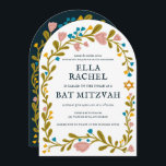 Floral Wreath Bat Mitzvah Hand-drawn Custom QRcode Invitation<br><div class="desc">Perfect card to announce a bar mitzvah, bat mitzvah or other Jewish celebration! Hand made art for you! FULLY CUSTOMIZABLE! Click on “Personalise” above to edit the text and add your link to the QR code on the back (check my shop for alternate designs with custom photo). Click "edit using...</div>