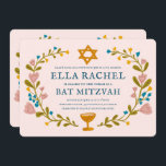 Floral Wreath Bat Mitzvah Hand-drawn Custom QRcode Invitation<br><div class="desc">Perfect card to announce a bar mitzvah, bat mitzvah or other Jewish celebration! Hand made art for you! FULLY CUSTOMIZABLE! Click on “Personalise” above to edit the text and add your links to the QR code on the back. Click "edit using design tool" to adjust the fonts, colours and placements....</div>