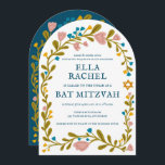 Floral Wreath Bat Mitzvah Hand-drawn Custom QRcode Invitation<br><div class="desc">Perfect card to announce a bar mitzvah, bat mitzvah or other Jewish celebration! Hand made art for you! FULLY CUSTOMIZABLE! Click on “Personalise” above to edit the text and add your link to the QR code on the back (check my shop for alternate designs with custom photo). Click "edit using...</div>