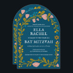Floral Wreath Bat Mitzvah Hand-drawn Custom QRcode Invitation<br><div class="desc">Perfect card to announce a bar mitzvah, bat mitzvah or other Jewish celebration! Hand made art for you! FULLY CUSTOMIZABLE! Click on “Personalise” above to edit the text and add your link to the QR code on the back (check my shop for alternate designs with custom photo). Click "edit using...</div>