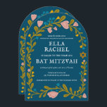 Floral Wreath Bat Mitzvah Hand-drawn Custom QRcode Invitation<br><div class="desc">Perfect card to announce a bar mitzvah, bat mitzvah or other Jewish celebration! Hand made art for you! FULLY CUSTOMIZABLE! Click on “Personalise” above to edit the text and add your link to the QR code on the back (check my shop for alternate designs with custom photo). Click "edit using...</div>