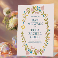Floral Wreath Bat Mitzvah Hand-drawn Custom Welcom