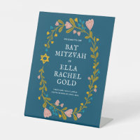Floral Wreath Bat Mitzvah Hand-drawn Custom Welcom
