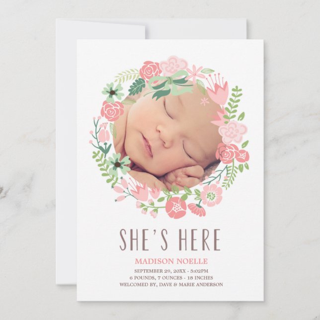 Floral Wreath | Birth Announcement (Front)