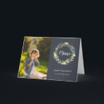 Floral Wreath Birthday Photo Card for Mimi<br><div class="desc">Affordable custom printed birthday card personalized with your photo and text. This pretty feminine design features a modern floral wreath in blue, green and yellow spring pastel colors. Use the design tools to add more photos, edit the text with your own special message and customize the fonts and colors to...</div>