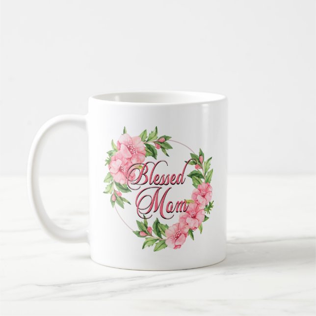 Floral Wreath Blessed Mum Coffee Mug (Left)