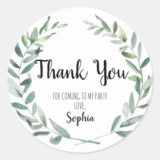 Floral Wreath Branch Botanical Thank you Sticker (Front)