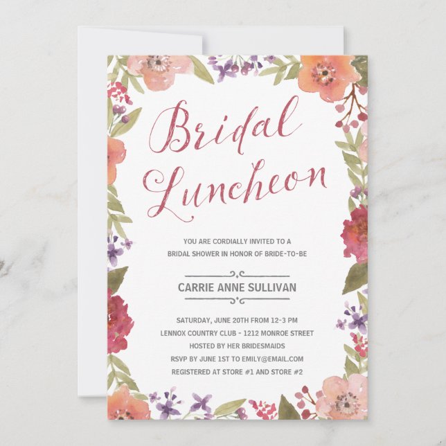 Floral Wreath | Bridal Shower Luncheon Invitation (Front)
