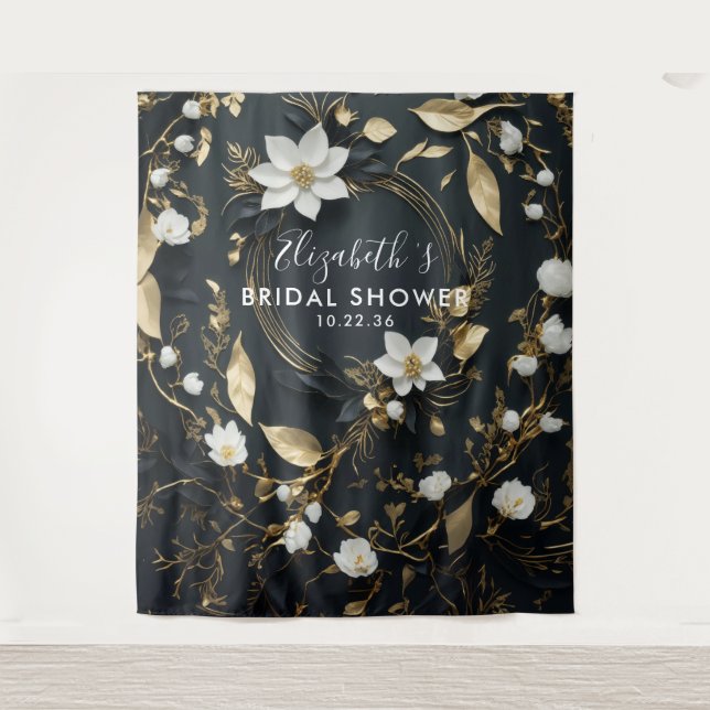 Floral Wreath Bridal Shower Photo Booth Backdrop Tapestry (Front)