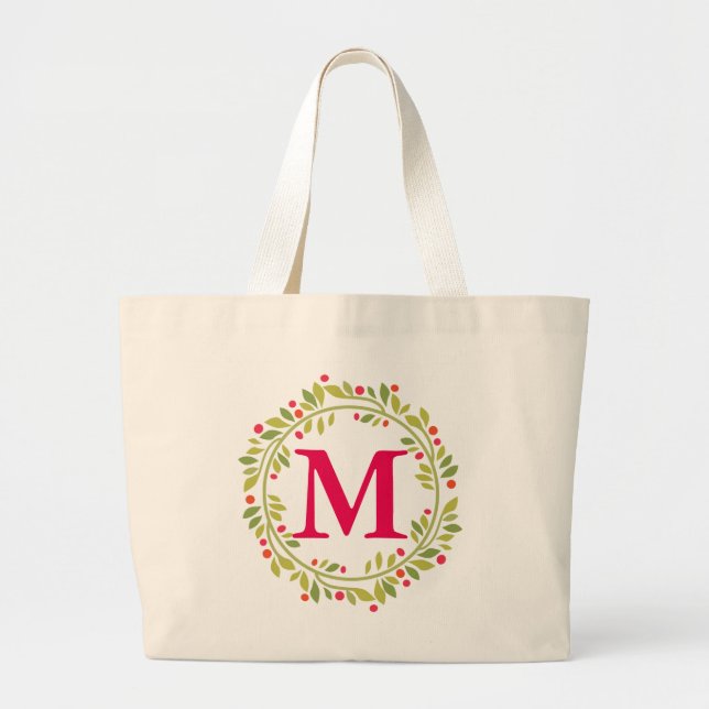 Floral Wreath Bride Monogram Personalised Large Tote Bag (Front)