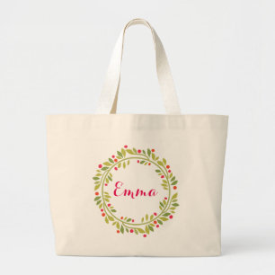 Floral Wreath Bride Monogram Personalised Large Tote Bag