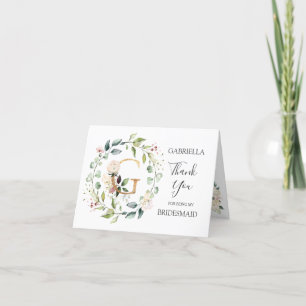 Floral Wreath Bridesmaid letter G Thank You card