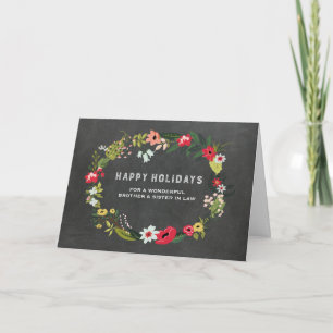 Floral Wreath Brother & Sister in Law Christmas Holiday Card