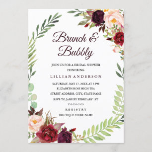 Floral Wreath Brunch and Bubbly Bridal Shower Invitation
