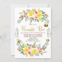 Floral Wreath Bumble Bee Birthday Invitation