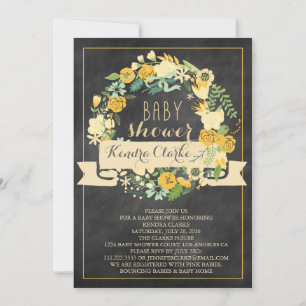 FLORAL WREATH CHALKBOARD BABY SHOWER INVITATION