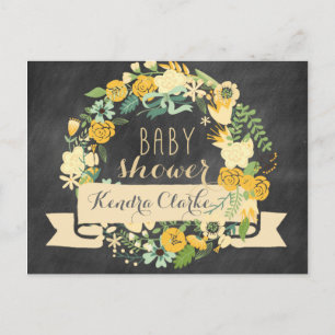 FLORAL WREATH CHALKBOARD   BABY SHOWER INVITATION POSTCARD