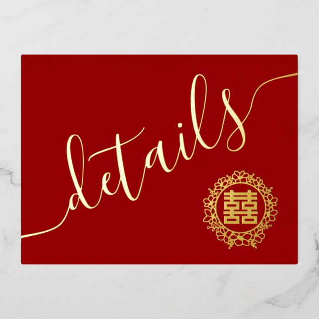 Floral wreath Chinese wedding details card (Front)