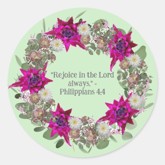 Floral Wreath Christian Inspirational Quote Classic Round Sticker (Front)