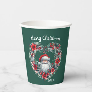 Floral Wreath - Christmas 2023 Santa Claus Paper Cups