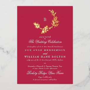 Floral Wreath Classic Monogram Red Magenta Wedding