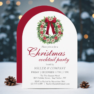 Floral Wreath Corporate Christmas Cocktail Party Invitation