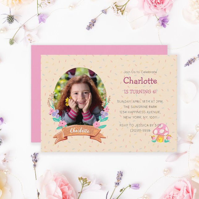 Floral Wreath Cream Kids Birthday Photo  Invitation (Creator Uploaded)
