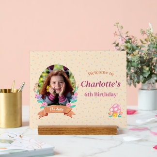 Floral Wreath Cream Kids Birthday Photo Welcome Acrylic Sign