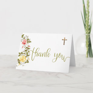 Floral Wreath Crucifix Thank You Overlay Card