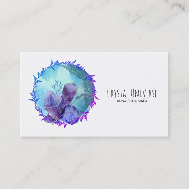 *~* Floral Wreath Crystal Gemstone Universe Business Card (Front)