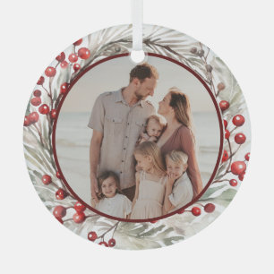 Floral Wreath Custom Photo Glass Tree Decoration