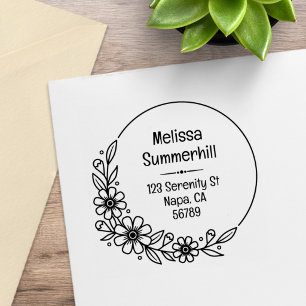 Floral Wreath Custom Return Address Rubber Stamp