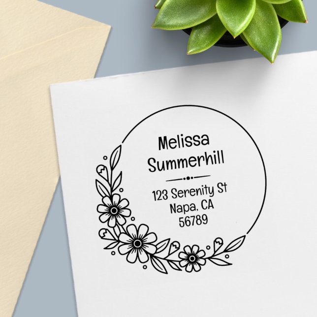 Floral Wreath Custom Return Address Self-inking Stamp (Creator Uploaded)