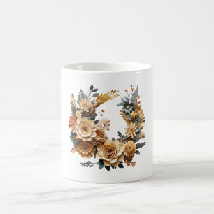 Floral Wreath Design Elegant Flowers Circle Frame Coffee Mug