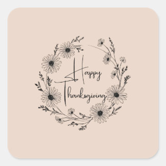 Floral wreath design with daisies, square sticker